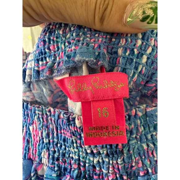 NWOT Lilly Pulitzer 100% Linen Keating Smocked Short Puff Sleeve Peasant Top 16 - Picture 6 of 8